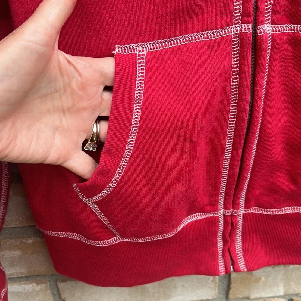 Lucky Brand Vintage Inspired Full Zip Jacket Sweatshirt Hoodie Peace Sz S Red - Picture 5 of 16